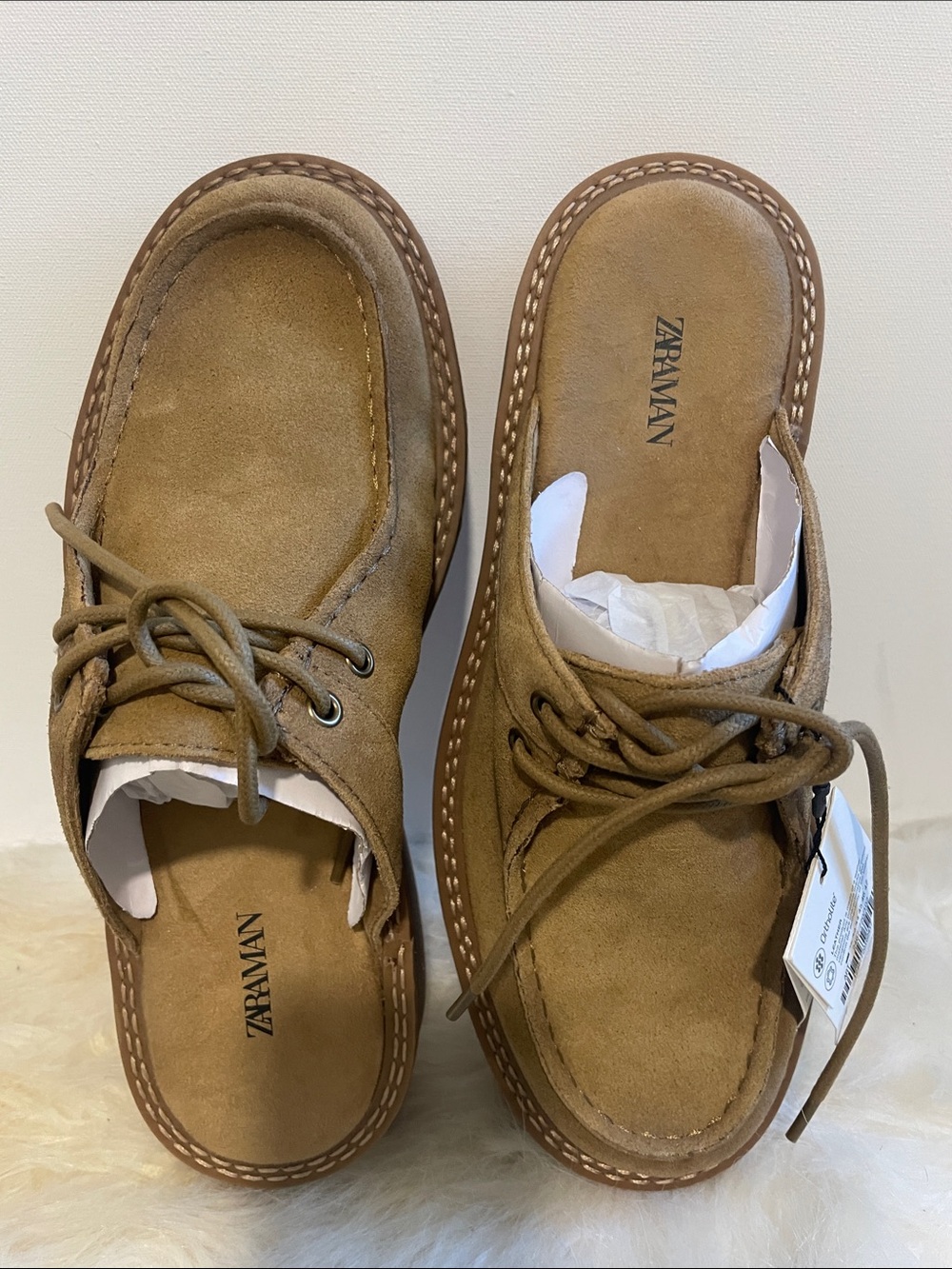 Zara Tan Suede Slip-On Lace-Up Clog Loafers